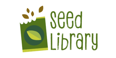 Logo design for the Seed Library, with a packet of seeds next to the words 